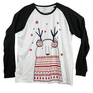 Christmas Reindeer Graphic Long Sleeve Raglan Shirt L SANQIANG 100% Polyester Un